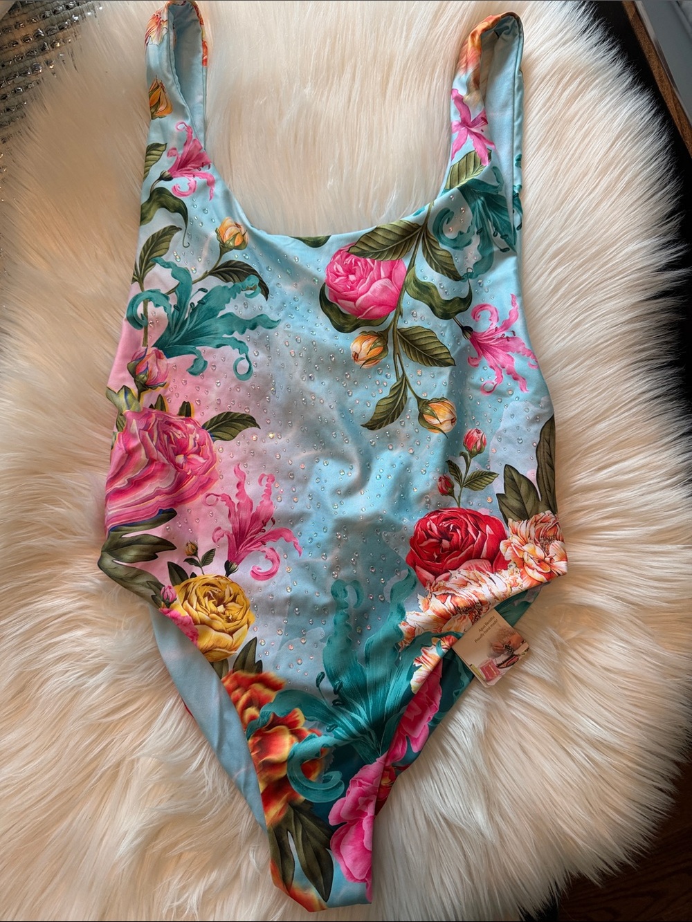 Agua Bendita Turquoise Floral Crystal One-Piece